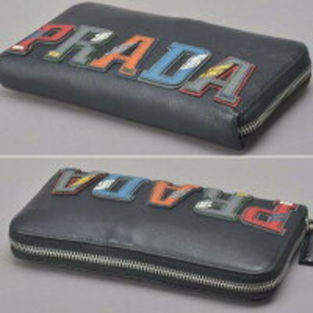 Prada logo zip around long wallet Saffiano leather black - Picture 5 of 8